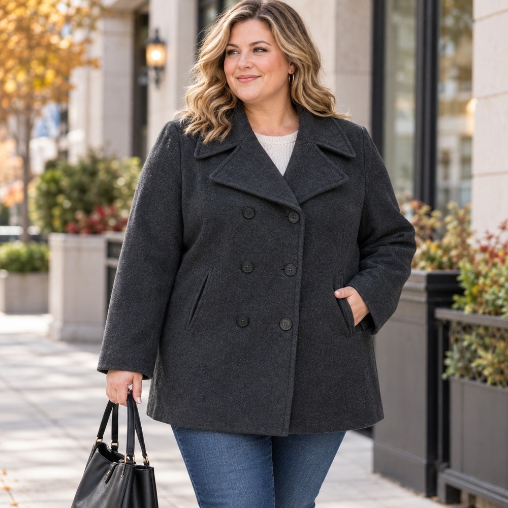 J.G. Hook Wool Peacoat Women 20W Charcoal Double Breasted Plus Size